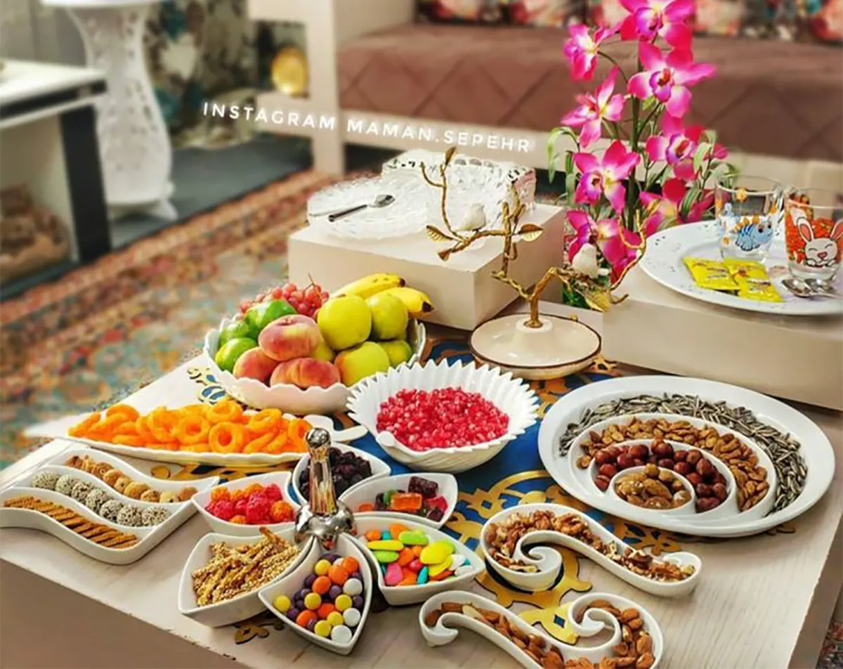 میز پذیرایی عید نوروز عکس سفره هفت سین فانتزی عکس سفره هفت سین در خانه ظروف پذیرایی عید نوروز خوراکی های پذیرایی عید نوروز سفره هفت سین ساده و شیک تزیین شب عید عکس سبزه عید خانگی