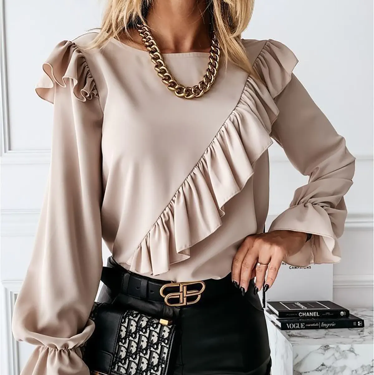 بلوز دخترانه یقه چین دار 