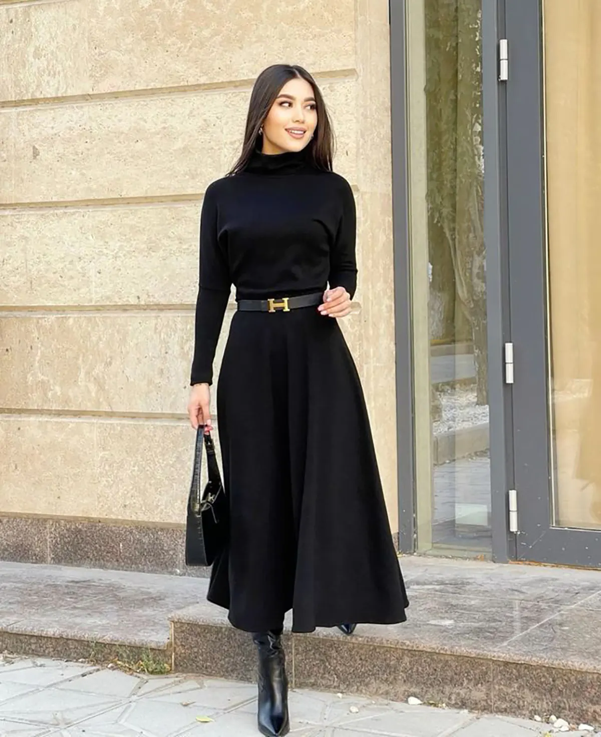 استایل پاییزی با دامن چهارخونه