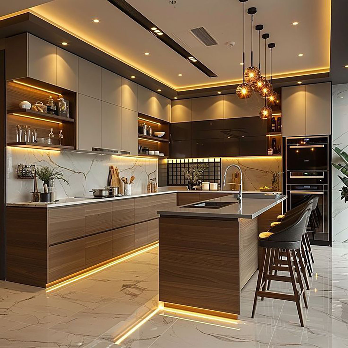 مدل کابینت آشپزخانه کوچک مستطیلی
