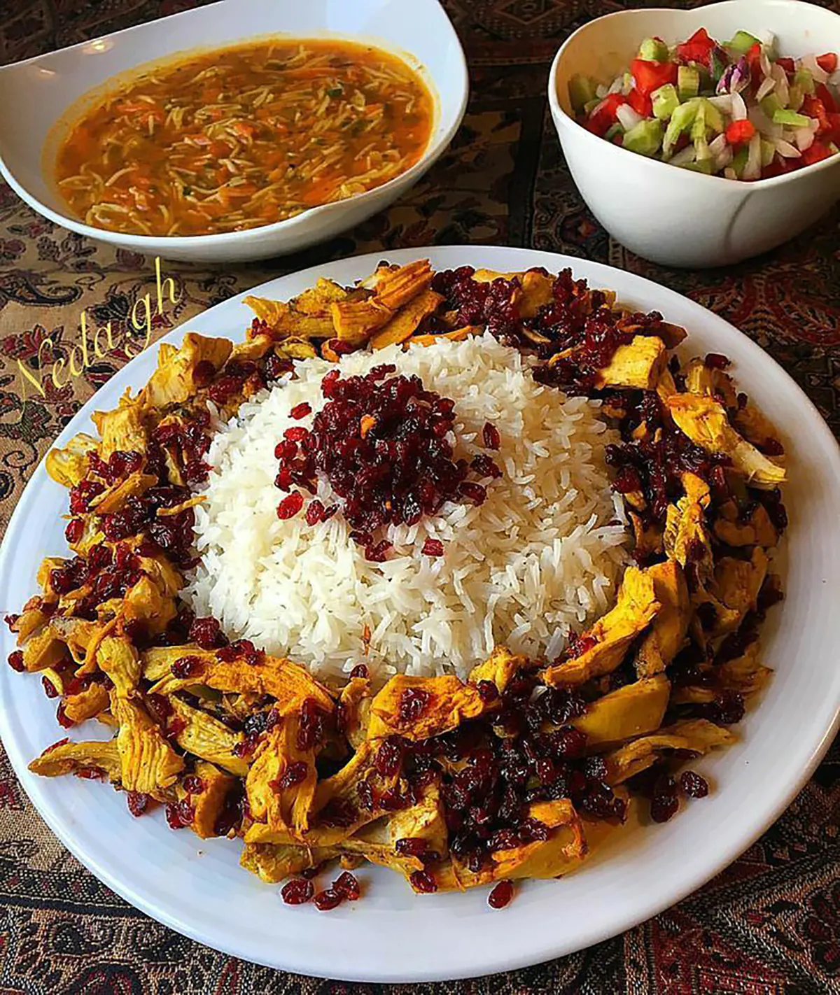 تزیین برنج و مرغ