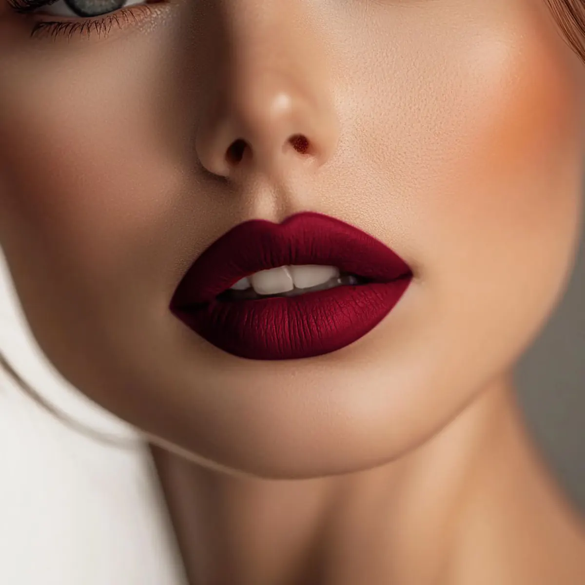 رژ لب مات سرخابی تیره روی چهره؛ ست کامل پاییزی