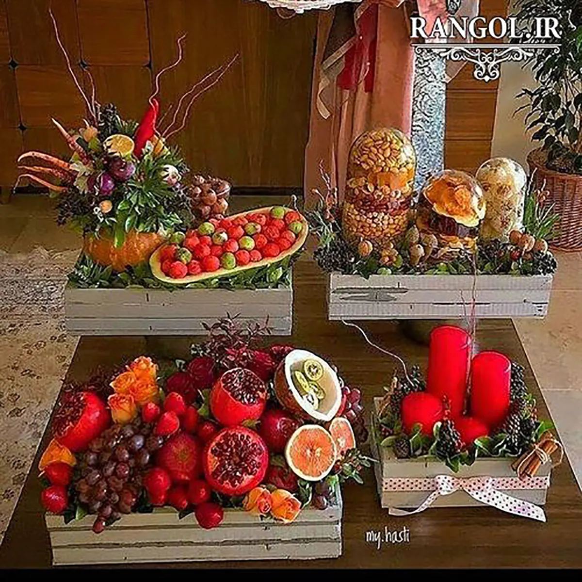 تزیین میوه شب یلدا در سینی برای مدرسه
