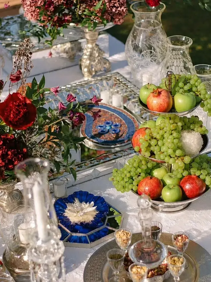 آینه و میوه روی سفره عقد