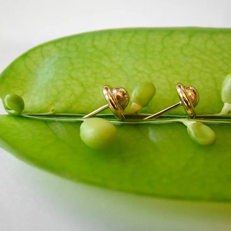 گوشواره میخی توپی طلا روی غلاف سبز