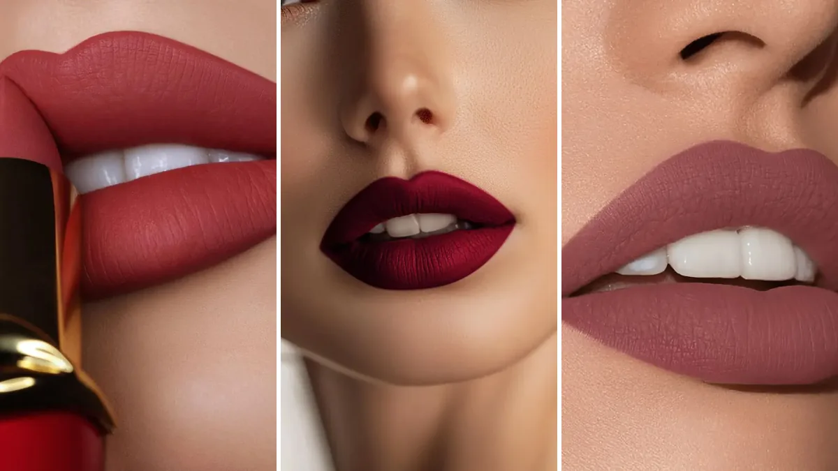 کلاژ رژ لب مات پاییزی؛ رنگ آجری، سرخابی تیره و نوود