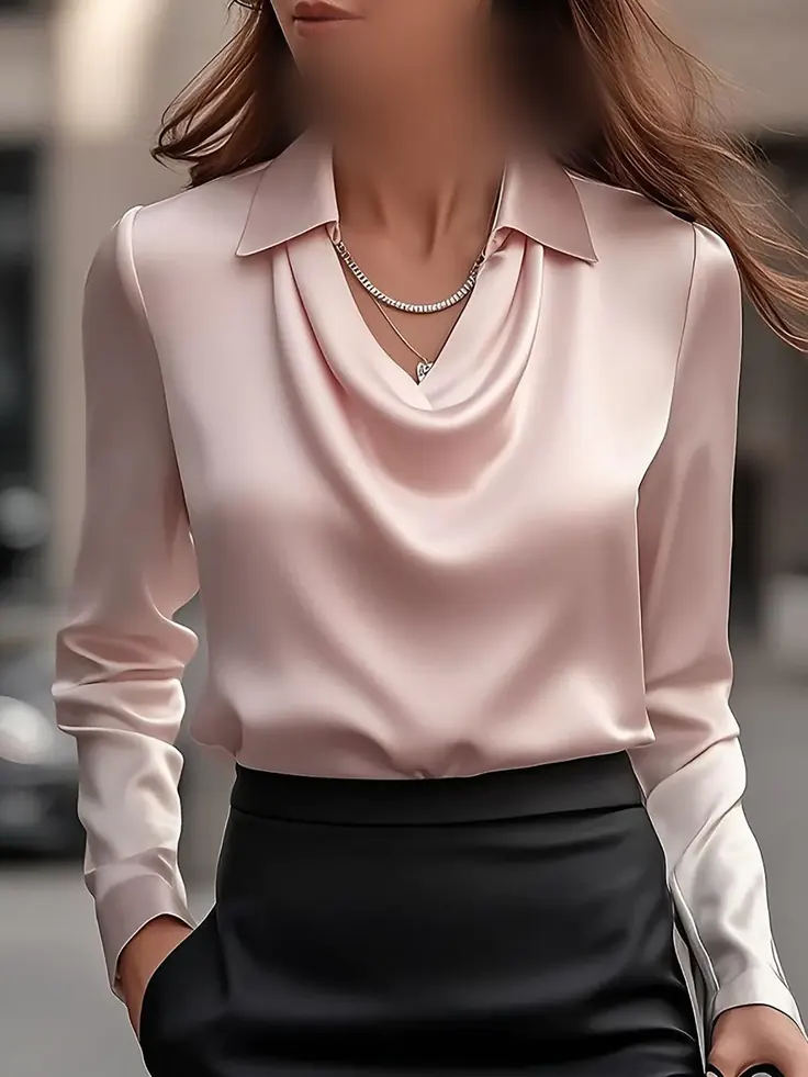شومیز مجلسی حریر صورتی یقه‌پرده برای مهمانی