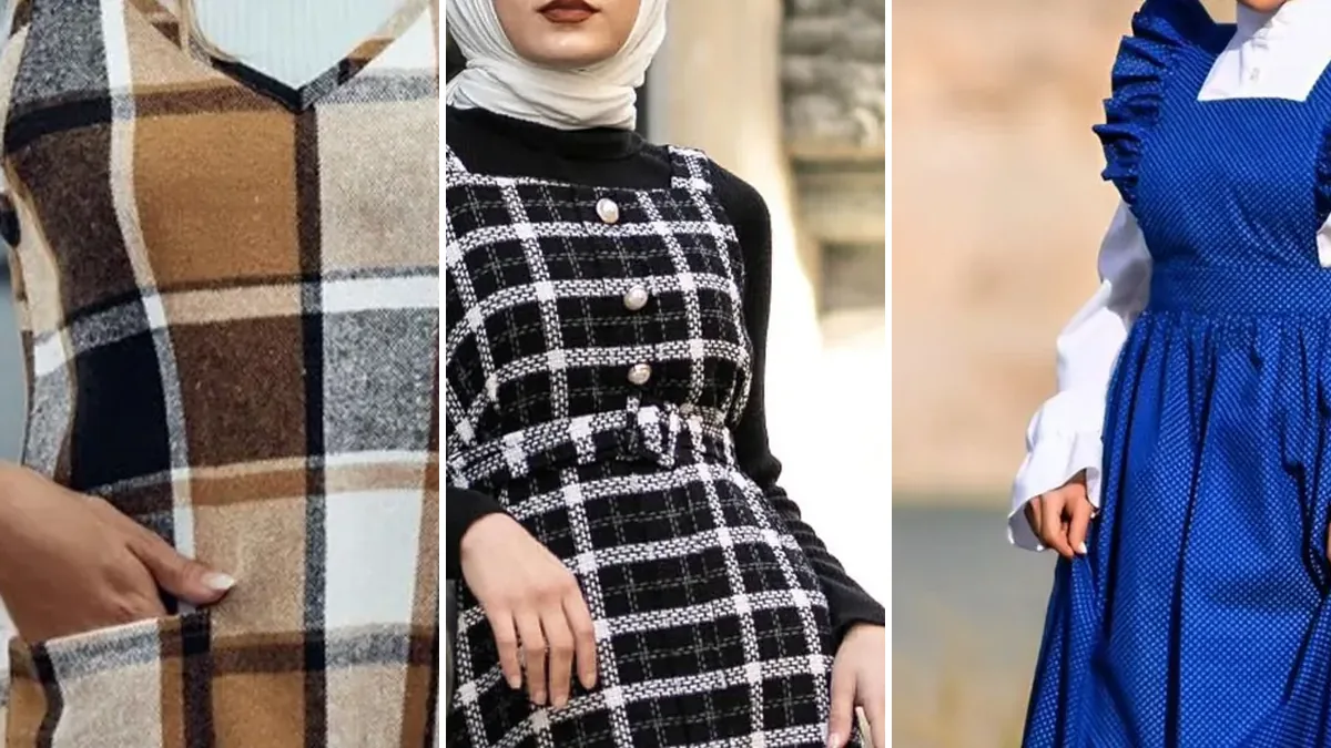 کلاژ سه استایل سارافون بلند جلو باز با بلوز برای روزهای خنک سال